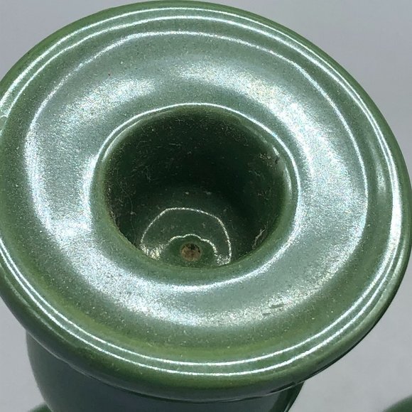 Potter Smith Stoneware set 2 Green Candlesticks - Picture 7 of 7
